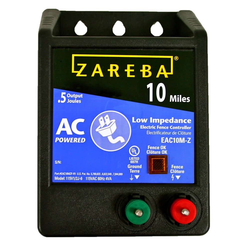 Zareba 10 Mile AC Powered Low Impedance Fence Charger, 0.5 Joule Output | Plug-In Electric Fence Energizer for Cattle, Horses, Pigs, Goats, Livestock