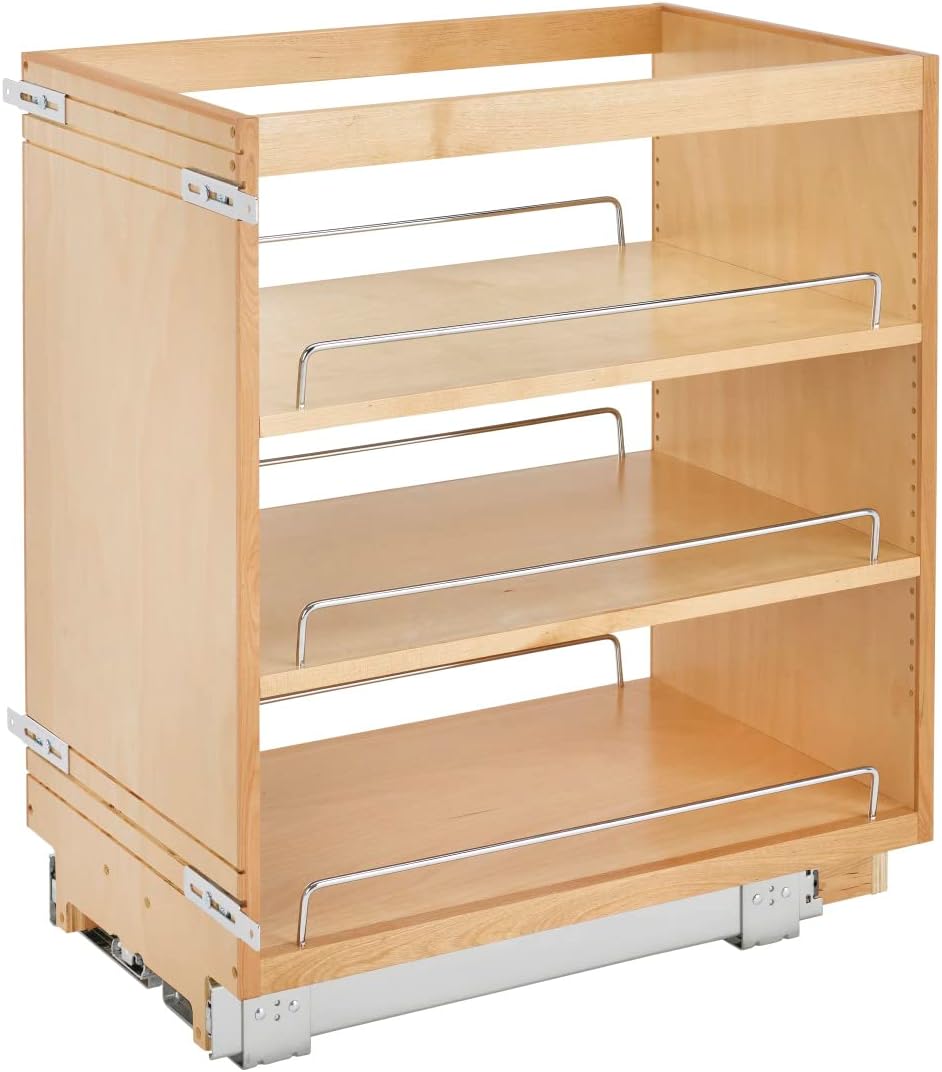 Rev-A-Shelf Pullout Kitchen Cabinet Organizer, Min Cabinet Opening 8.5" W | 8" W Slide Out Pantry Spice or Utensil Storage Rack with Adjustable Shelves for Base Cabinet Organization, 448-BC-8C