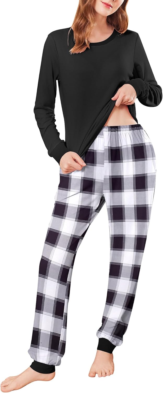 Ekouaer Womens Pajamas Sets Long Sleeve Tops with Jogger Pants