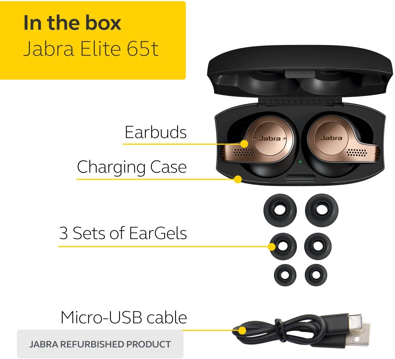 Jabra Elite 65t Alexa Enabled True Wireless Earbuds Charging Case - Copper Black (Renewed)