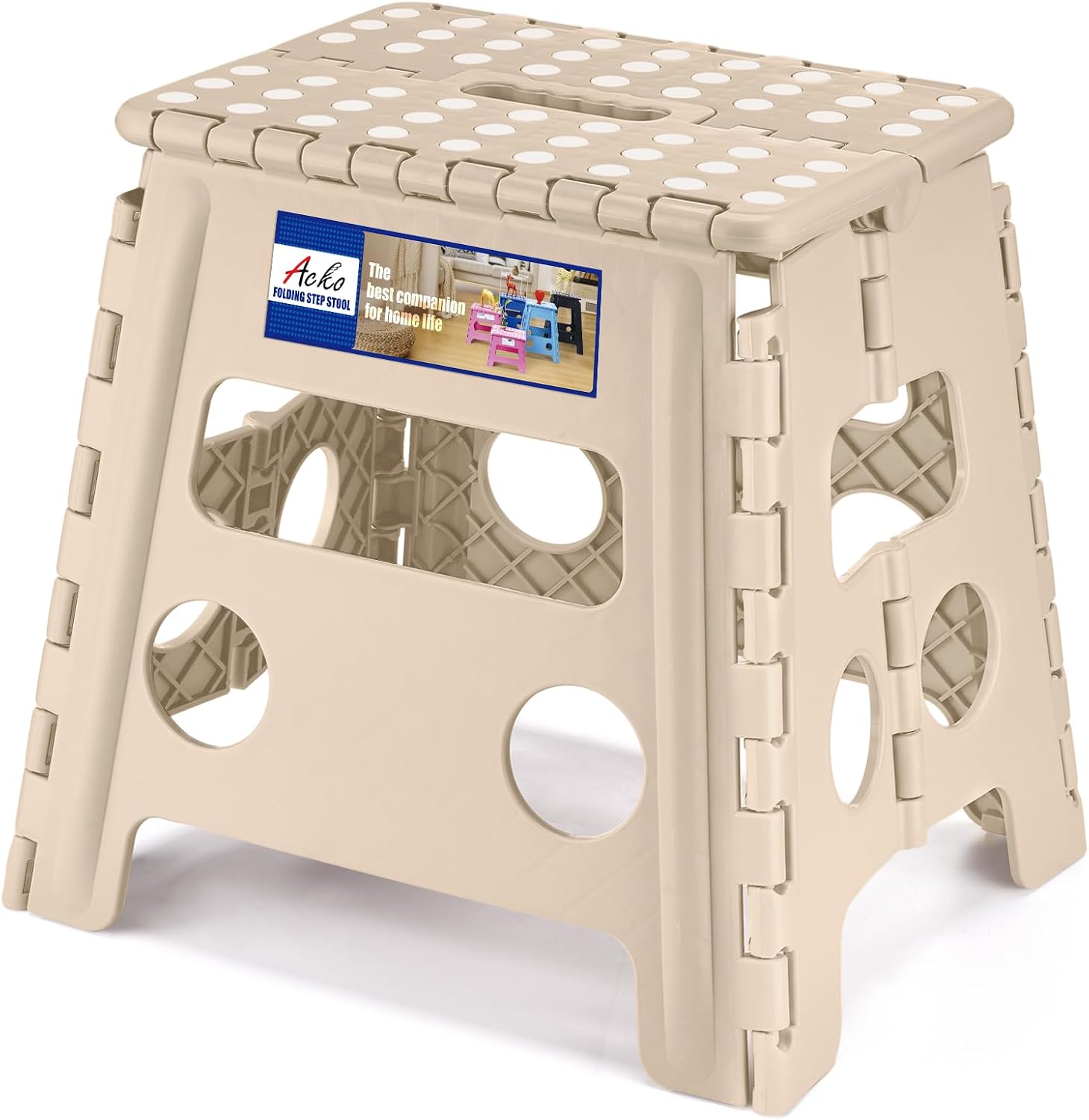 ACKO 13 Inch Folding Step Stool, Holds 300 lb for Adults and Kids, Black | Collapsible Heavy Duty Foldable Stools, Portable Non-Slip Foot Stepping stool, Kitchen Bathroom Bedroom Outdoor with Handle