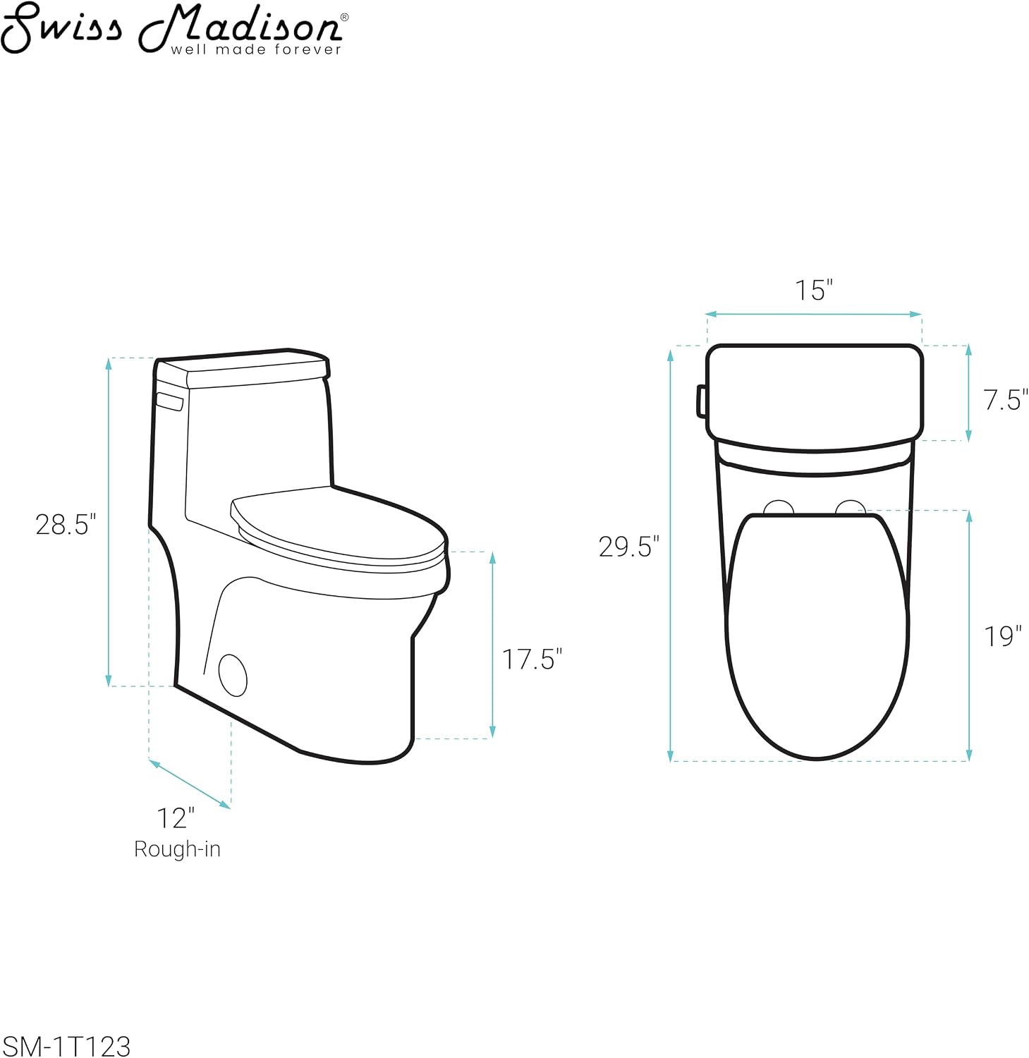 Swiss Madison SM-1T123 Virage One Piece Toilet, Modern Toilets For Bathrooms, ADA Toilet, Elongated Left Side Flush Handle Toilet 1.28 GPF