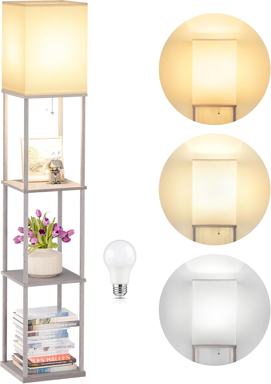 SHINE HAI Floor Lamp with Shelves, 3-Tier Square Modern Shelf Lamp