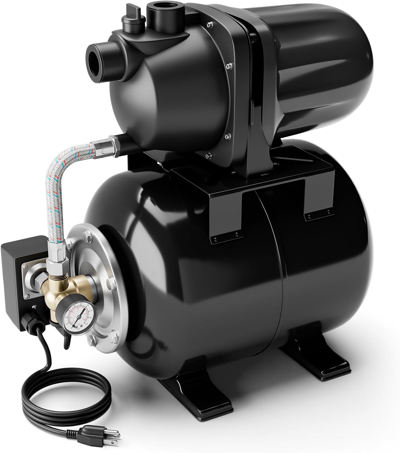 Happygrill 1.6 HP Shallow Well Pump with Pressure Tank (Black) | 1000 GPH 164 FT Garden Jet Pump Irrigation Sprinkler System Water Transfer Pump