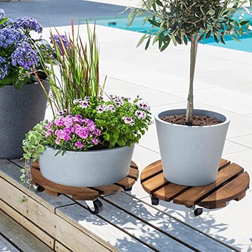Yangbaga 2pack Plant Caddy 12’’Wood Duty Rolling Plant Stand with 2 360° Lockable Caster Wheels