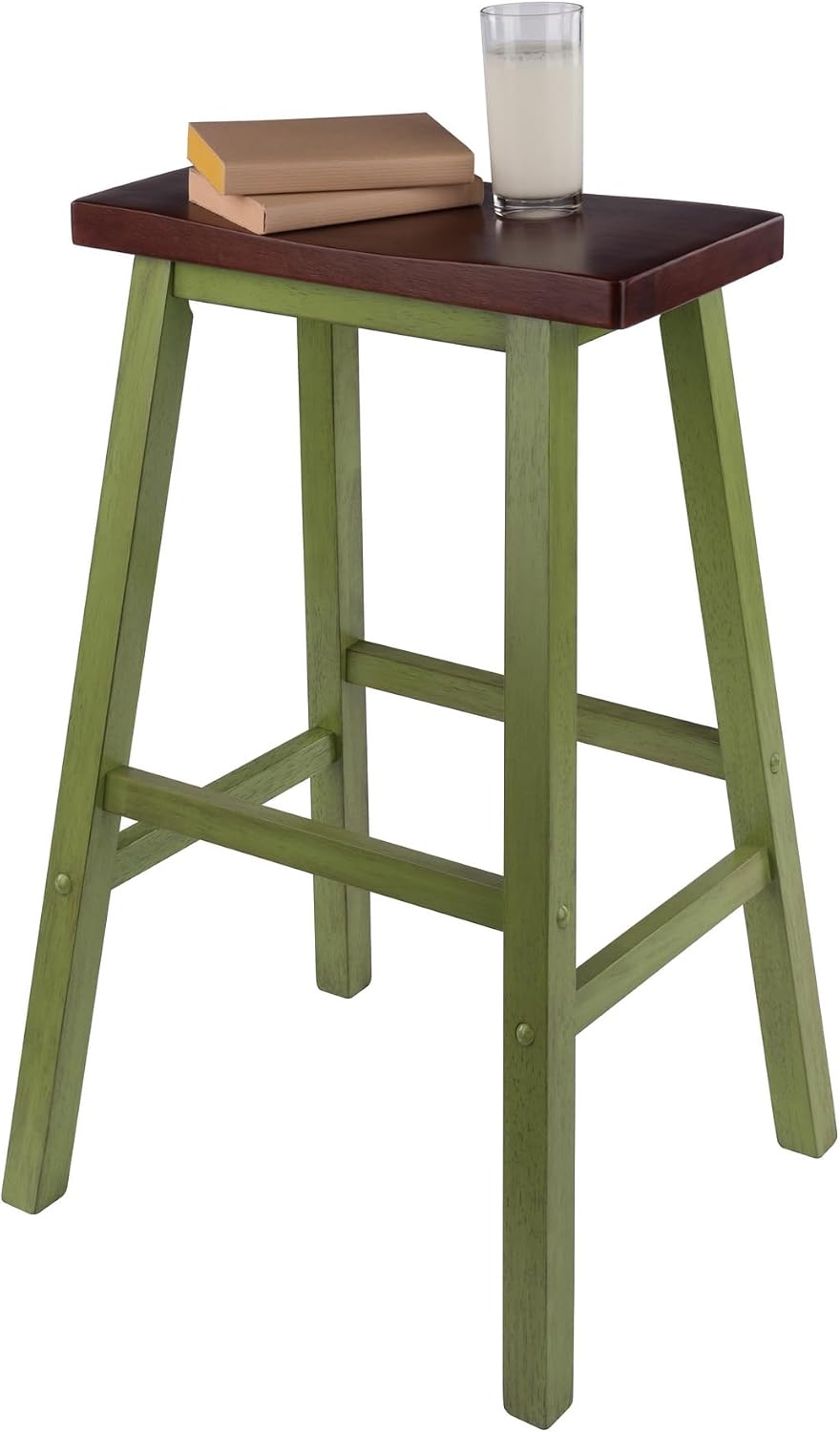 Winsome Satori Saddle Seat Counter Stool, Walnut, 24" | Classic Backless Bar Chairs for Kitchen & Dining Room Seating, Timeless Essential Furniture for Home, Dorm, Apartments