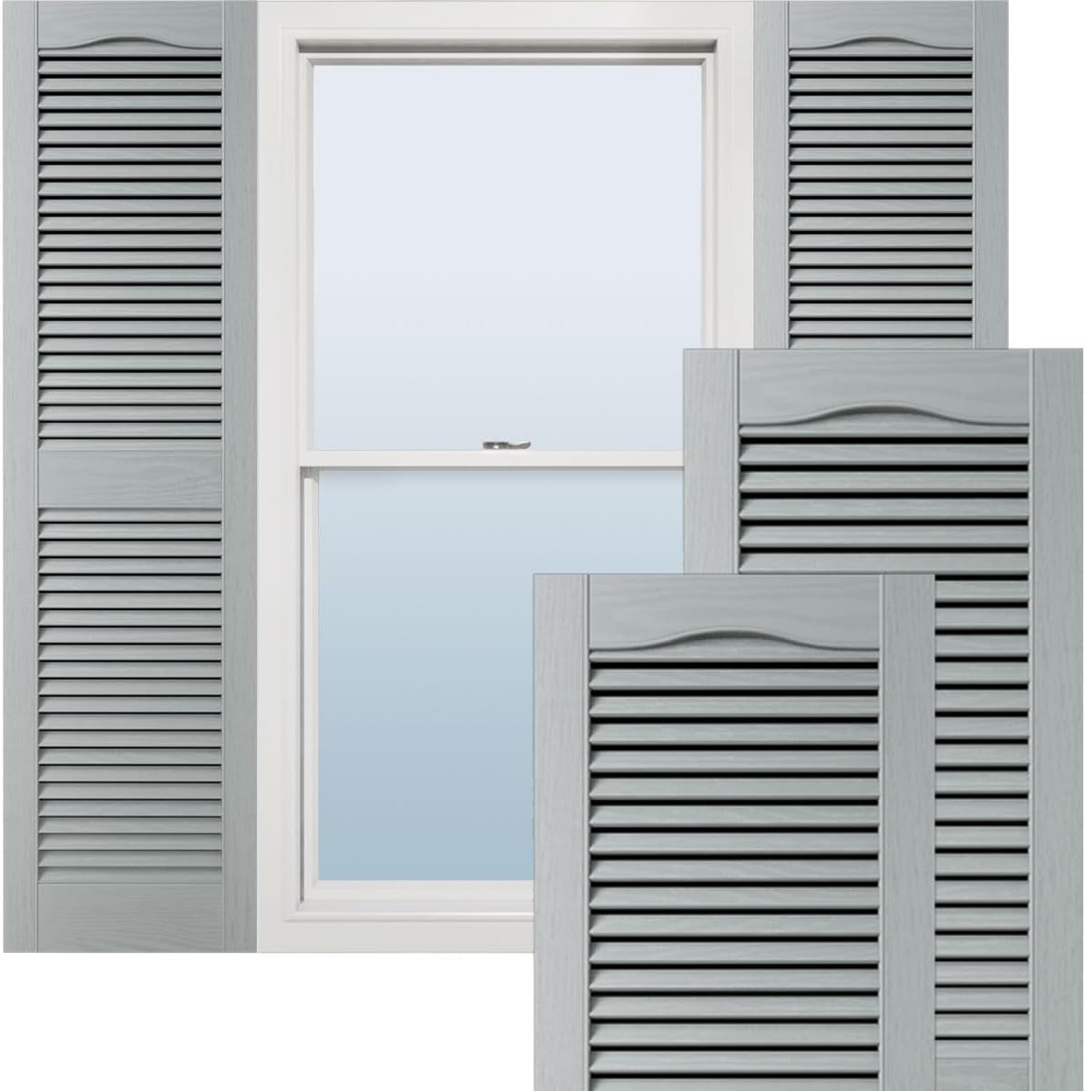 Ekena Millwork Lifetime Vinyl LL1S12X03600BL Standard Cathedral Top Center Mullion, Open Louver Vinyl Shutters, w/Installation Shutter-Lok's & Matching Screws (Per Pair), 12"W x 36"H, Black