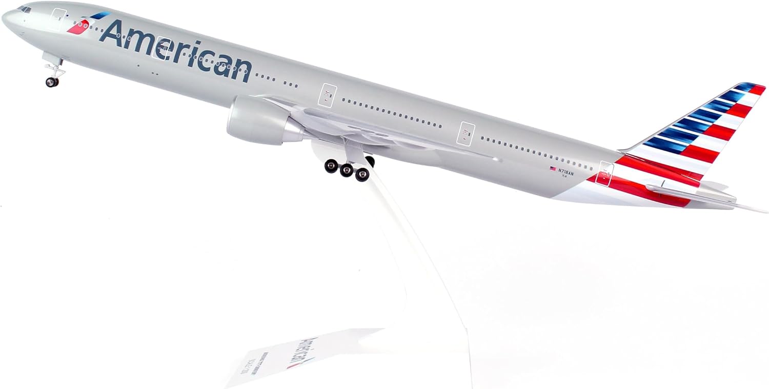 SkyMarks American Airlines Boeing 777-300 1/200 Airplane Model Kit – New Livery Highly Detailed Snap-Fit Collectible with Display Stand for Adult Collectors Ages 14+