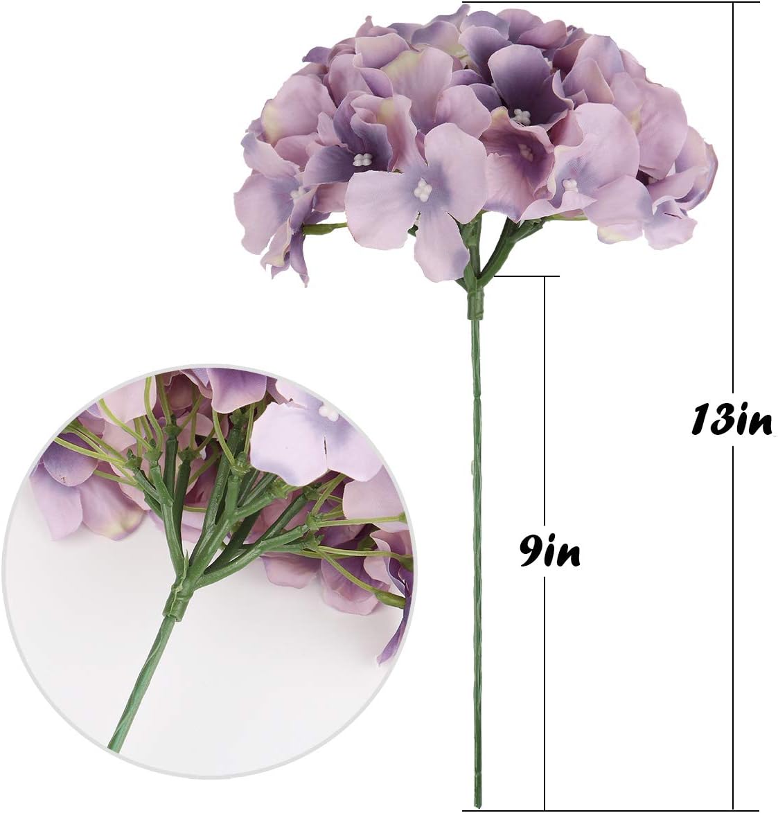 Silk Hydrangea Heads Artificial Flowers Heads with Stems for Home Wedding Decor,Pack of 10 (White)