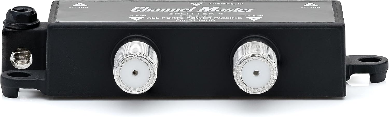 Channel Master Splitter 2 | 2-Way Splitter Distributes Digital HDTV Antenna Signal to 2 TVs, One Input and Two Outputs, Power Passing for Preamplifiers and Boosters, Low-Loss Design, Indoor/Outdoor