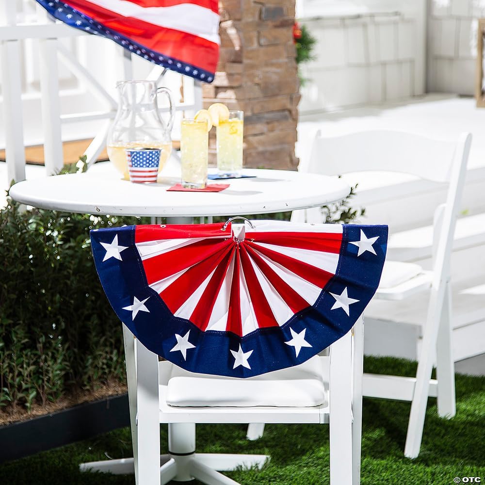 Fun Express 18" x 9" Patriotic Fan Drape Mini Flocked Bunting - 4th of July & USA 250 for Parades, Gatherings, Festive Home Decor