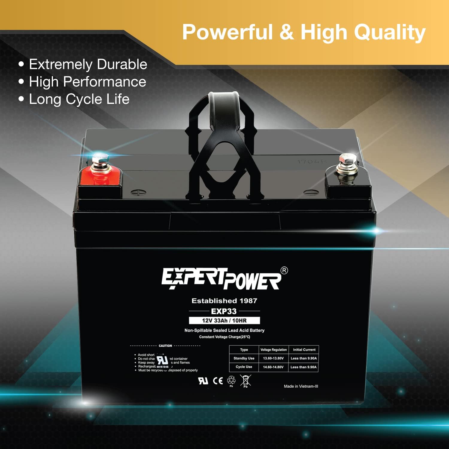 ExpertPower EXP33-12V 33Ah SLA AGM Battery for Solar Energy Storage, UPS, Trailer, Security System, Mobility Scooter, Small Marine Battery Backup, Rechargeable 12V Batteries Lead Acid, M6