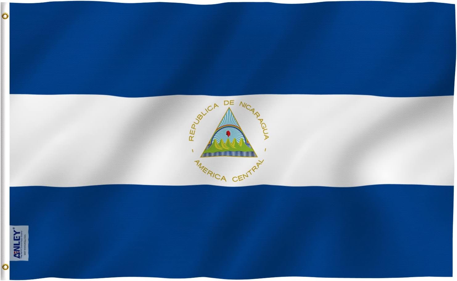 Fly in Breeze 3x5 Feet Nicaragua Flag - Vivid Color and Fade proof - Canvas Header and Double Stitched - Nicaraguan National Flags Polyester with
