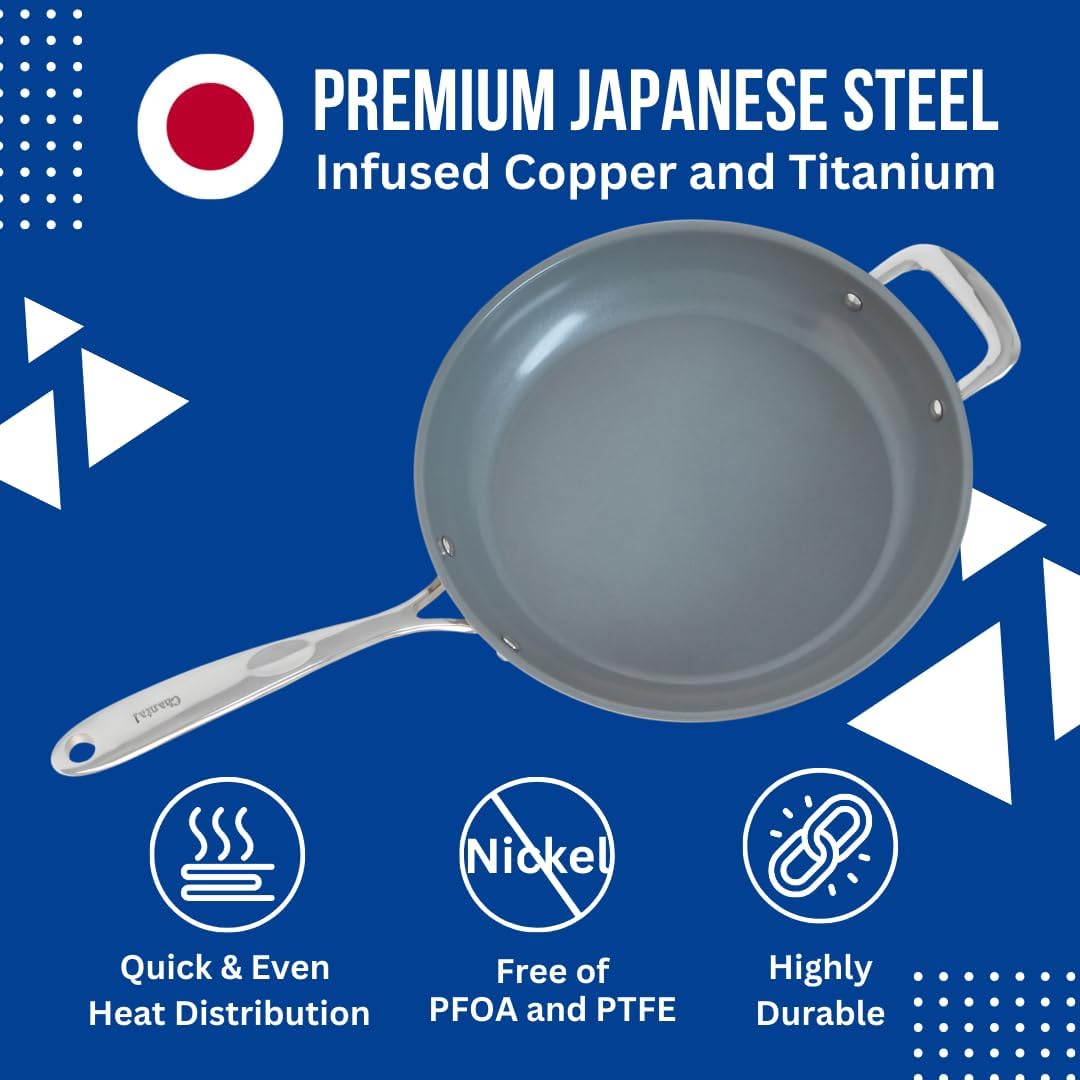 Chantal Induction 21 Steel 1 quart NonStick Saucepan with Tempered Glass Lid, Ceramic Non Stick, Brushed Stainless Steel