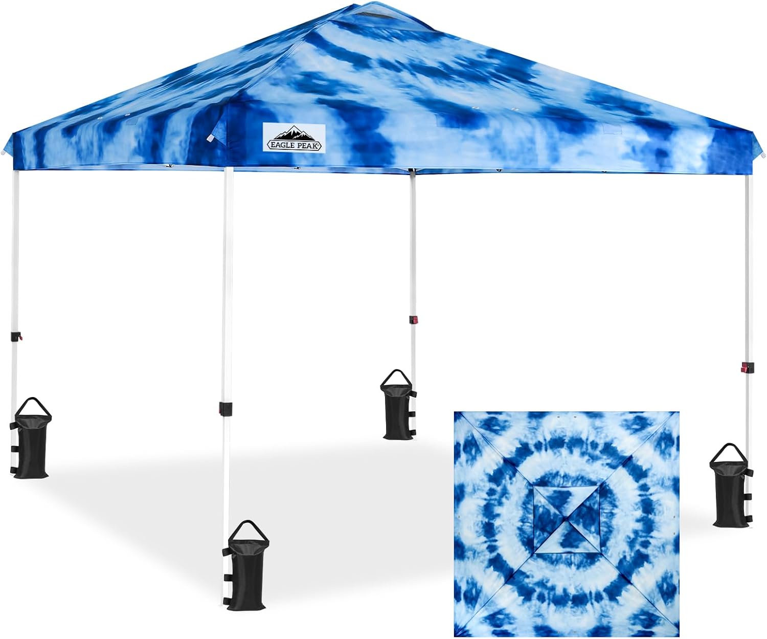 EAGLE PEAK 10x10 Pop Up Canopy Tent Easy Up Canopy Outdoor, White | Patented PeakPush™ Center Lock, 1 Person Setup Portable Pop Up Tent, Beach, Markets, Camping Sport Events, Wheeled Carry Bag