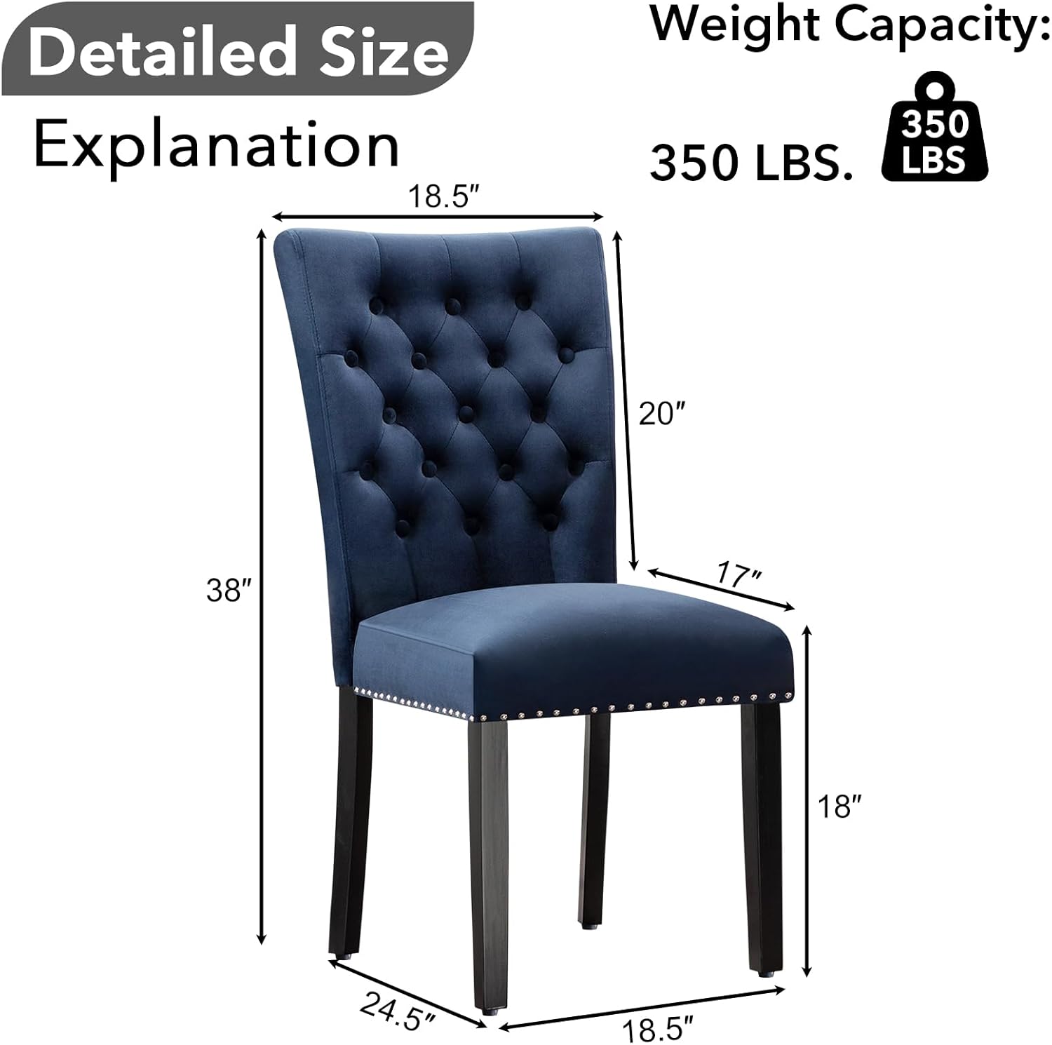 adochr Velvet Dining Chairs Set of 2, Parsons Kitchen Chair, Blue