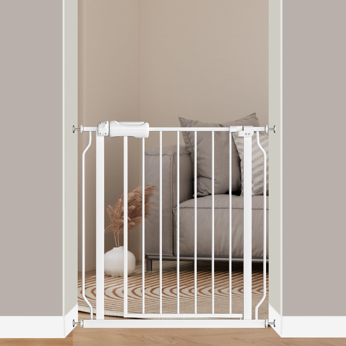Fairy Baby Extra Wide Baby Gate for Doorways Auto Close Safety Gates for Bedroom, Fits 57.5 Inch to 62 Inch with Pressure Mounted Extention Kit, White | Pressure Mounted No Drill Pet Gate with Door, Heavy Duty Walk-Through Gate for Toddlers, Kids, Dogs,…