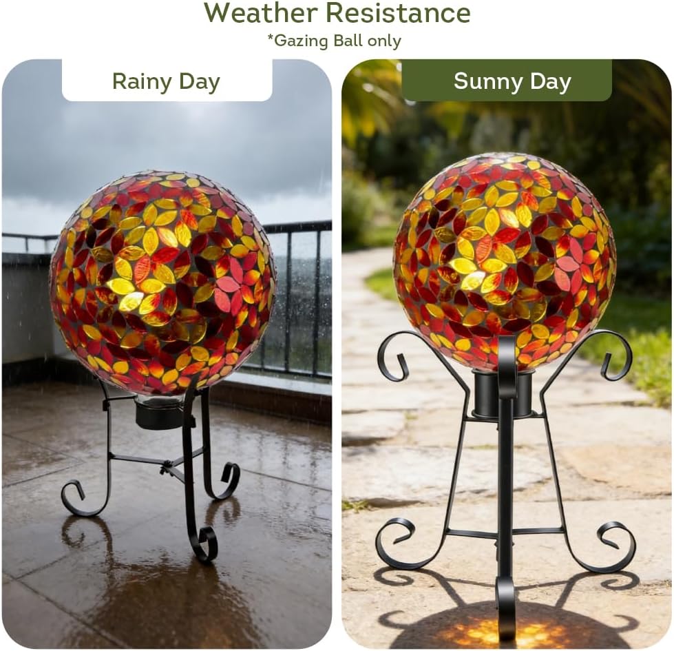 Lily's Home Colorful Mosaic Glass Gazing Ball, Designed with a Stunning Holographic Petal Mosaic Pattern to Bring Color and Reflection to Any Home and Garden, Red and Gold (10" Diameter)