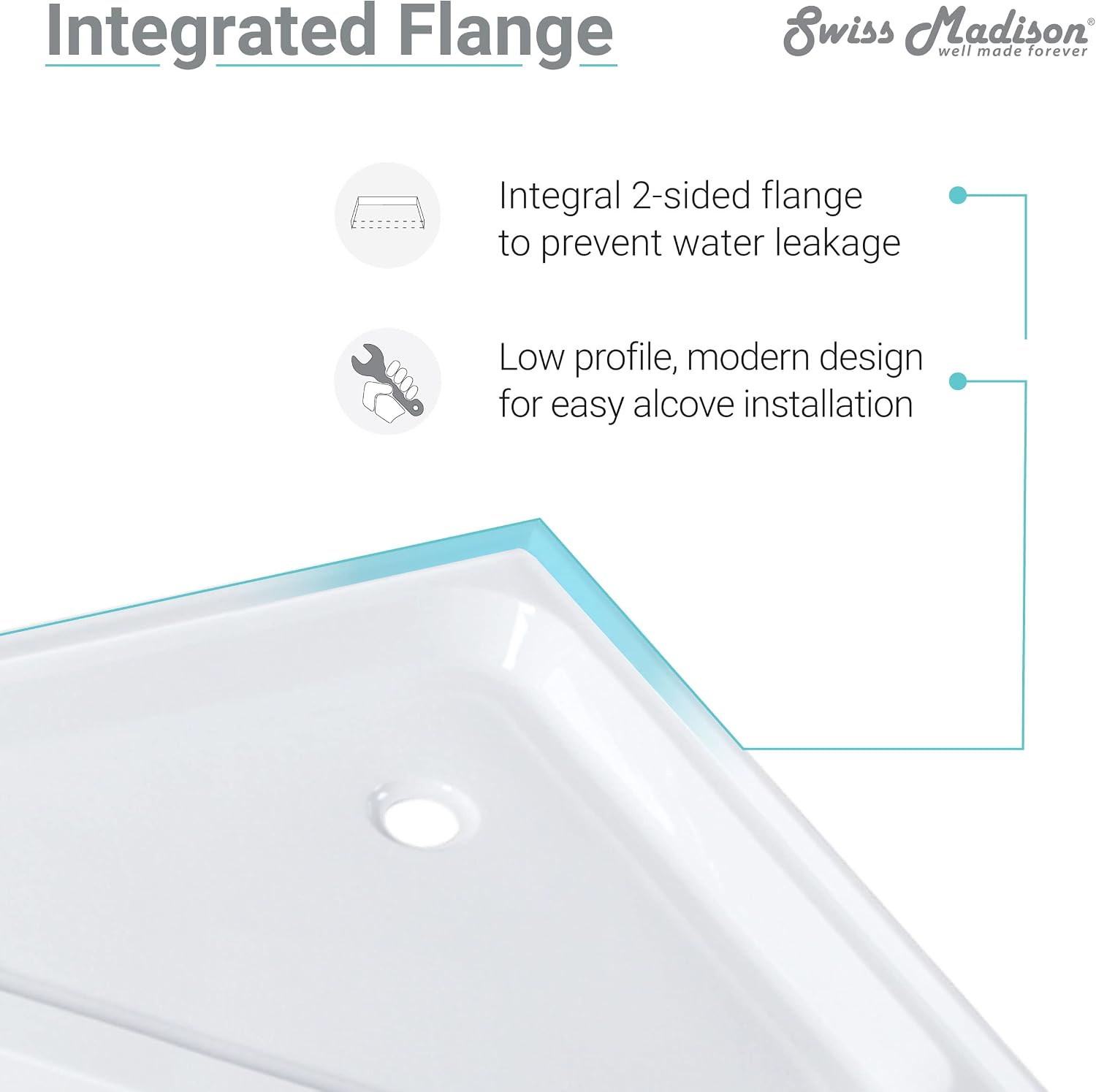 Voltaire 32" x 32" Acrylic White, Single-Threshold, Center Drain, Neo-angle Shower Base