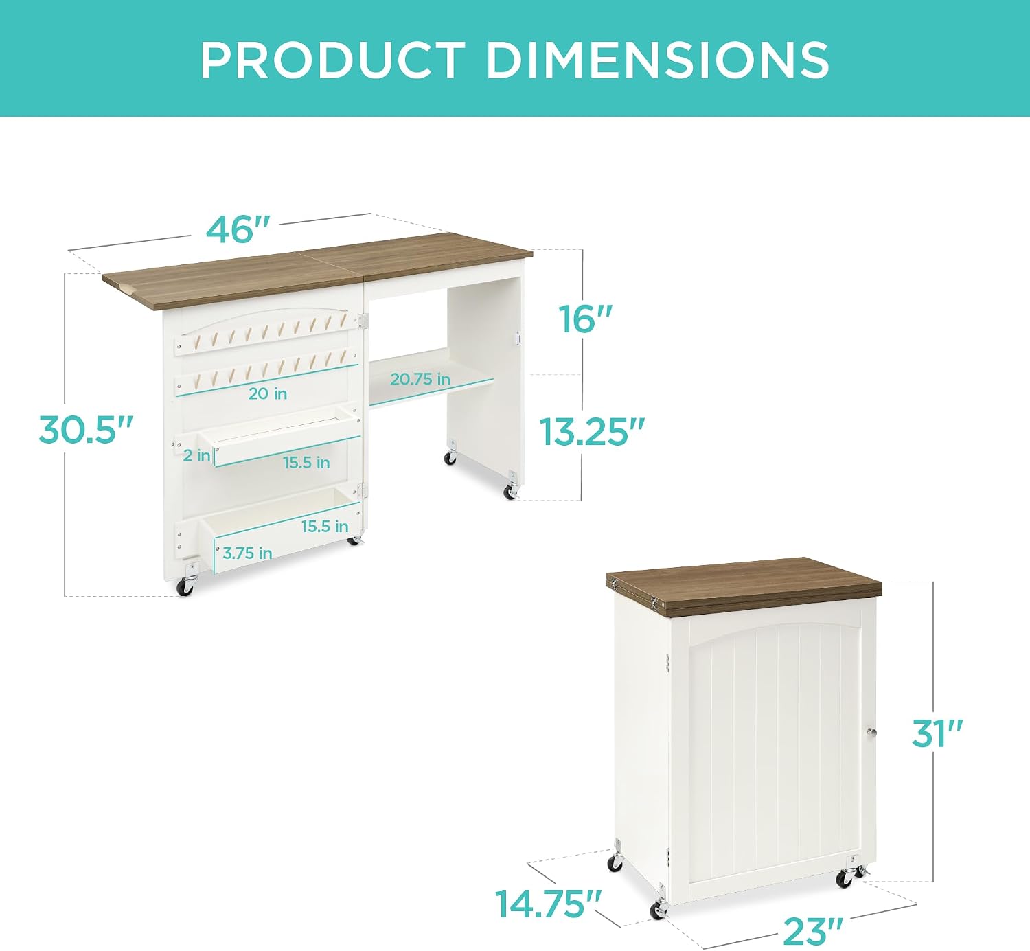 Best Choice Products Folding Sewing Table Multipurpose Craft Station & Side Desk with Compact Design, Wheels, Shelves, Storage Trays, Pegs