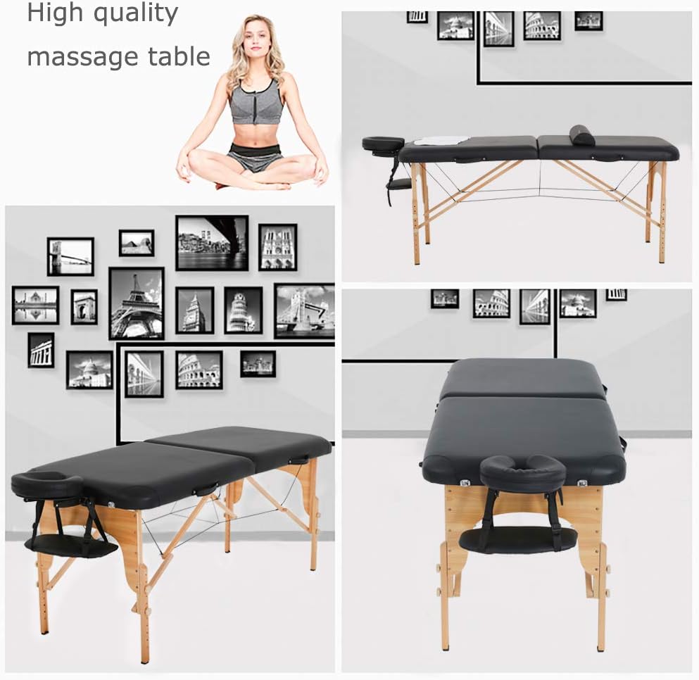 FDW Massage Table 28In Wide Height Adjustable Spa Table with Half Bolster Oxford Cloth Backpack for Spa Footmassage Facial CareSpa Tattoo