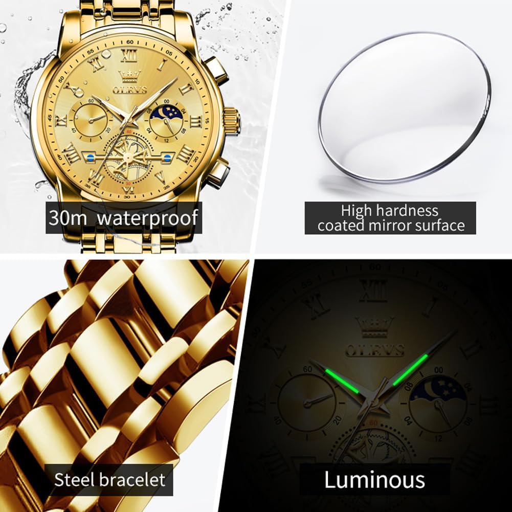 OLEVS Watch Men Luxury Dress Stainless Steel Date Analog Watch Waterproof