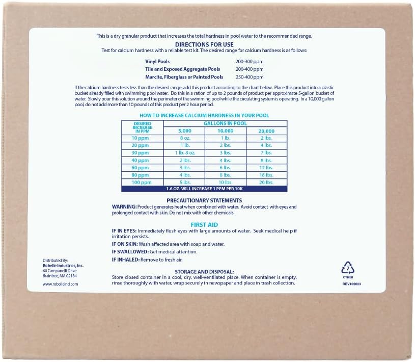 Robelle 8-Pounds Premium Pool Calcium Up | Pool Calcium Hardness Increaser, 100% Calcium Chloride, 8 ounces raises calcium hardness level 10 ppm per 5,000 gallons