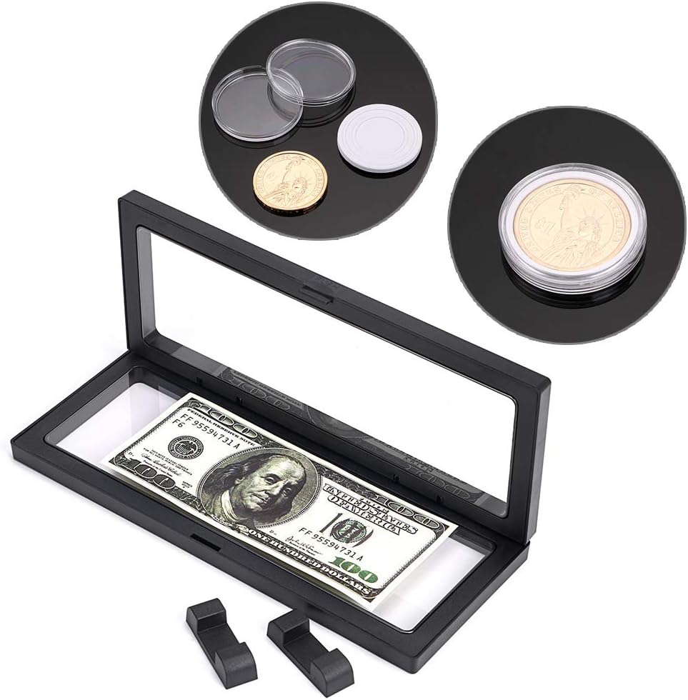 Skelang 3D Floating Display Case with 9 Coin Capsules, 9"×3.54"×0.75" Display Stand Holder Suspension Frame for AA Medallion, Antique Challenge Coin