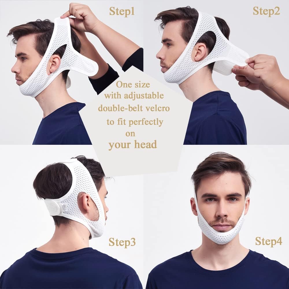 Anti Snoring, Cpap Users, Comfortable Mesh White Cpap Chin Straps for Men Women