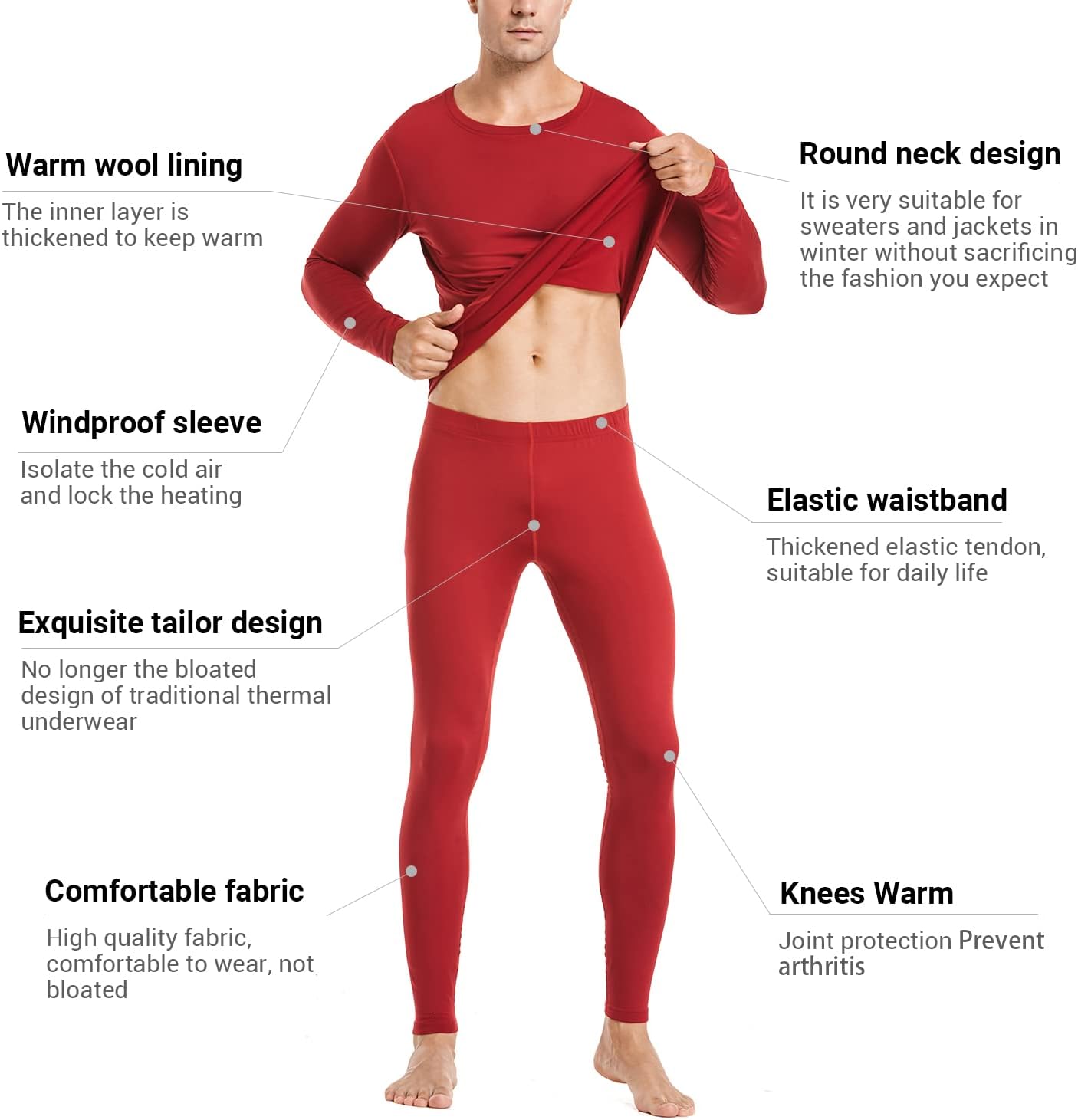 PISIQI Thermal Underwear Men Long Johns Set Ultra-Soft with Fleece Lined Base Layer Winter Skiing Warm Top & Bottom