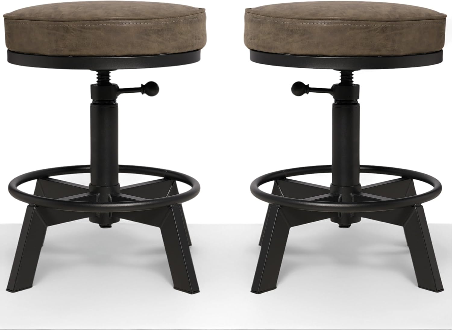 Set of 2 Industrial Bar Stools Short Stool Swivel Wooden Seat Kitchen Island Chairs Counter Height Adjustable 15.2-21inch