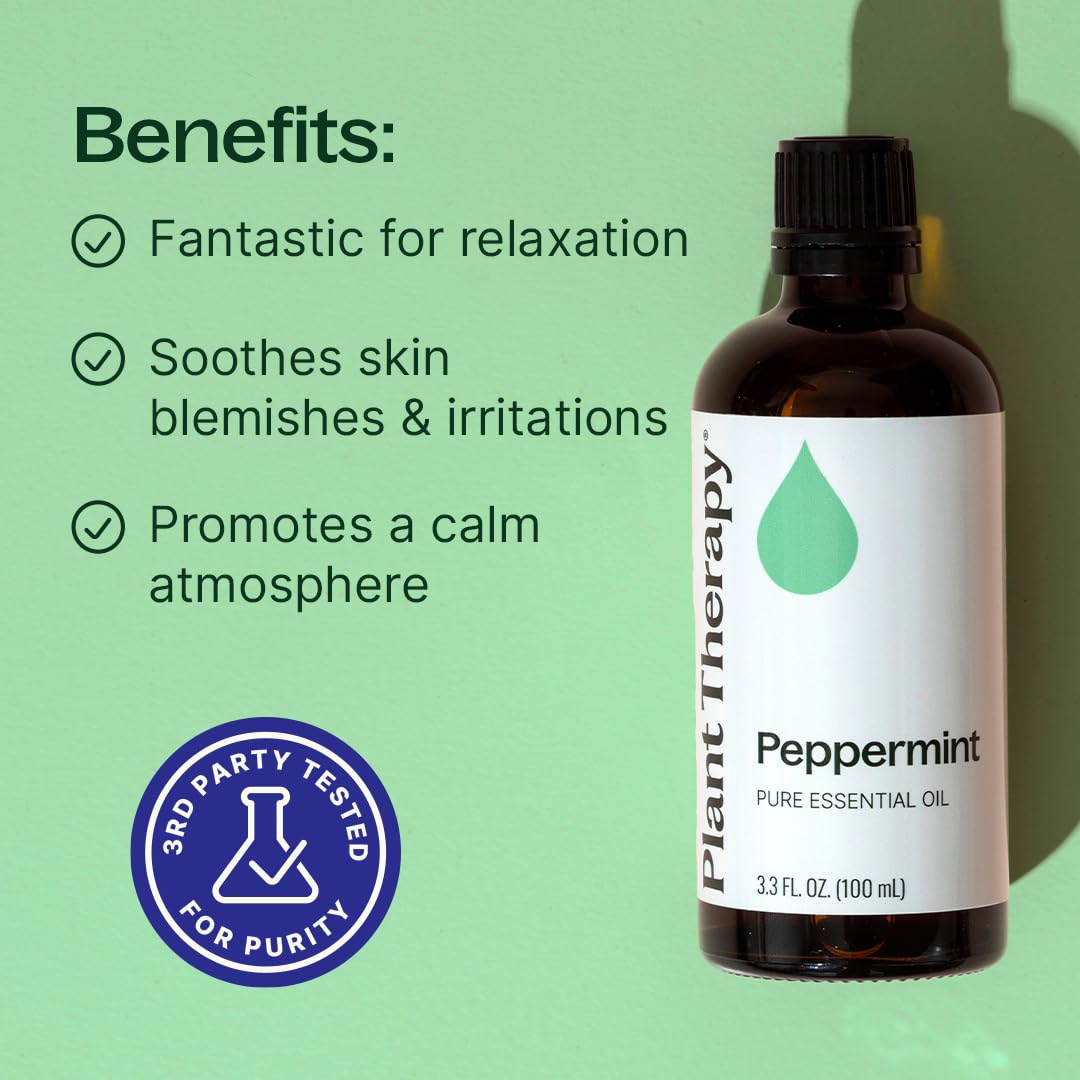 Plant Therapy Peppermint Essential Oil 100 mL (3.3 oz) | Peppermint Oil for Skin & Hair, Pure & Undiluted for Diffuser & Topical Use