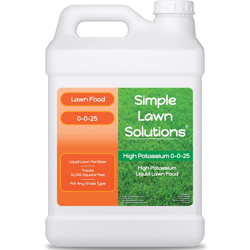 Simple Lawn Solutions - High Potassium Lawn Food Liquid Fertilizer 0-0-25 - Concentrated Spray - Turf Grass Vigor and Plant Hardiness - Summer and Fall - Any Grass Type (32 Ounce)