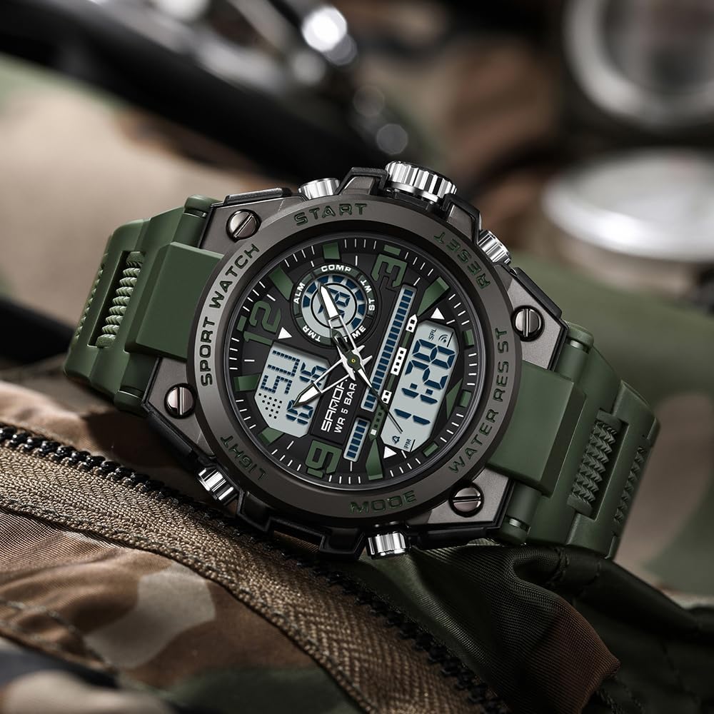 KXAITO Men's Watches Sports Outdoor Waterproof Military Watch Date Multi Function Tactics LED Alarm Stopwatch