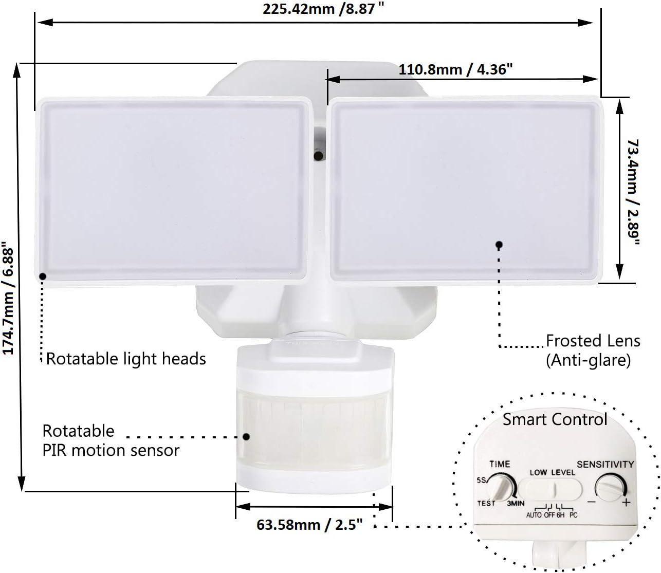 Dusk-to-Dawn Security Lights with Motion Sensor, 5000K IP65 Waterproof Outdoor, 280W Equiv. 110V 120V Dual-Head Rotatable LED Flood Light for Porch, Garage, Yard, Driveway