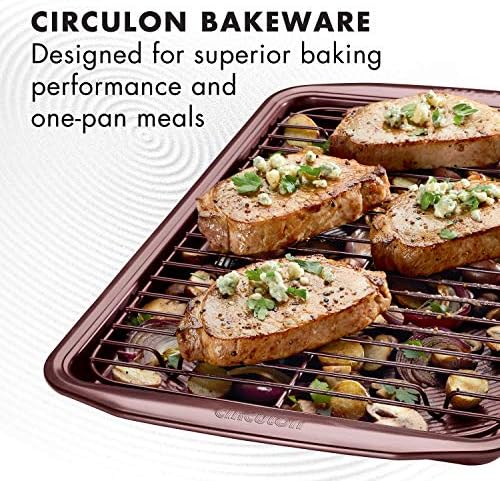 Circulon Nonstick Bakeware Set, Nonstick Cookie Sheet / Baking Sheet with Cooling Rack - 2 Piece, Merlot Red