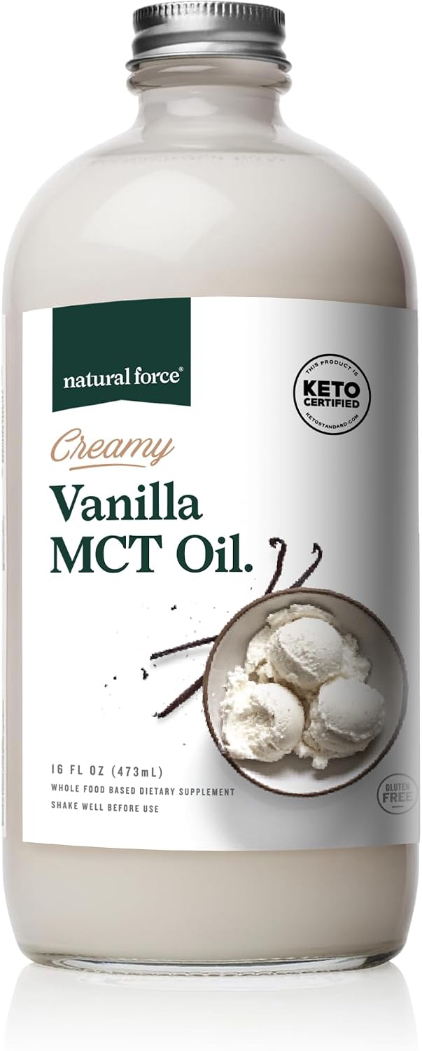 Natural Force Creamy Vanilla MCT Oil – Non Dairy, Keto Certified, Emulsified MCTs for Low-Carb, Ketogenic Coffee, Smoothies