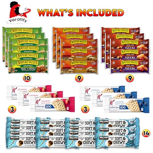 Veratify Healthy Mixed Snack Box (66 Count) Snacks Gift Basket Granola Bars Bulk Variety Grab and Go Men Women Adults Office Work Travel Employee