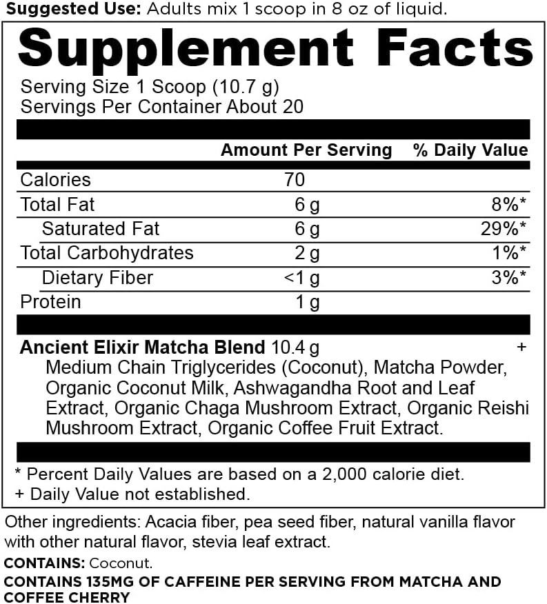 Matcha Green Tea Powder with Ashwagandha by Ancient Nutrition, Ancient Elixirs Superfood Matcha Energy Powder, with MCTs