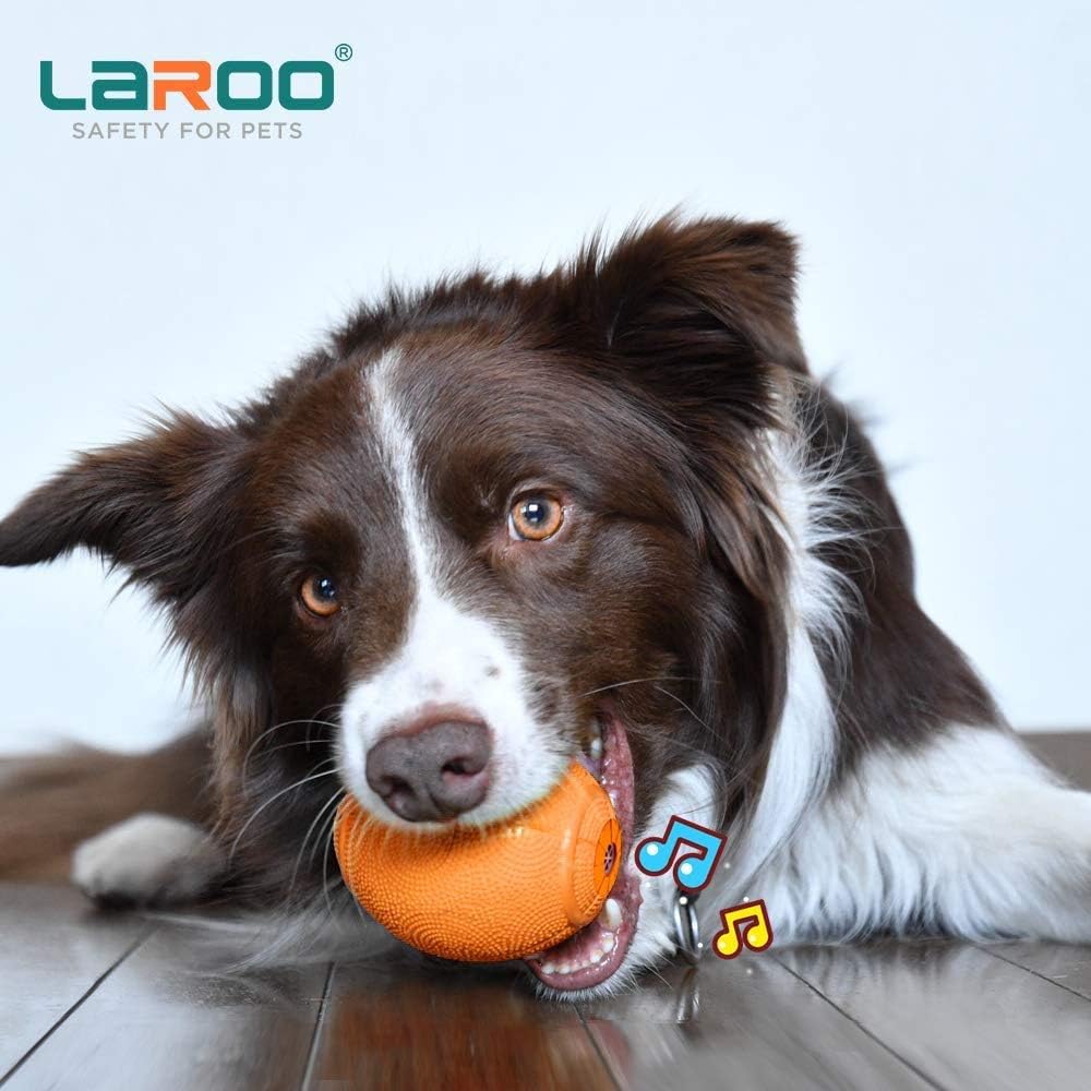 LaRoo Squeaky Dog Ball Toy,Durable Natural Rubber Squeaker Ball Throwing Training,Teeth Cleaning Chew Toy for Pet Medium and Large Dogs (3.5In Green)