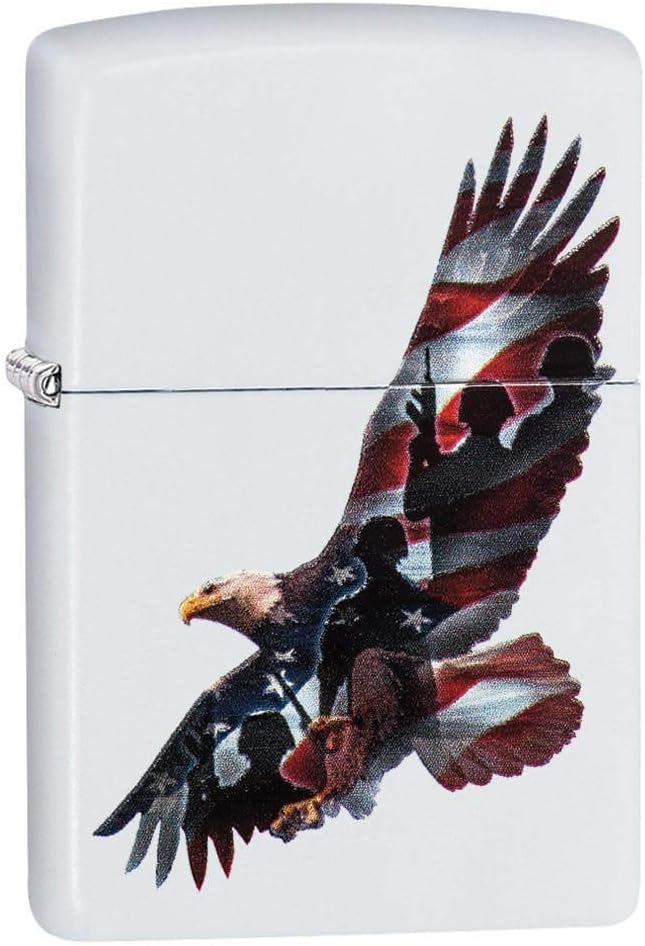 Zippo Eagles Dare Pocket Lighter - Refillable Flip-Top Windproof Lighters - Fierce Soaring Eagle Patriotic Design Pocket Lighters - Luxury Metal Lighter Made in USA