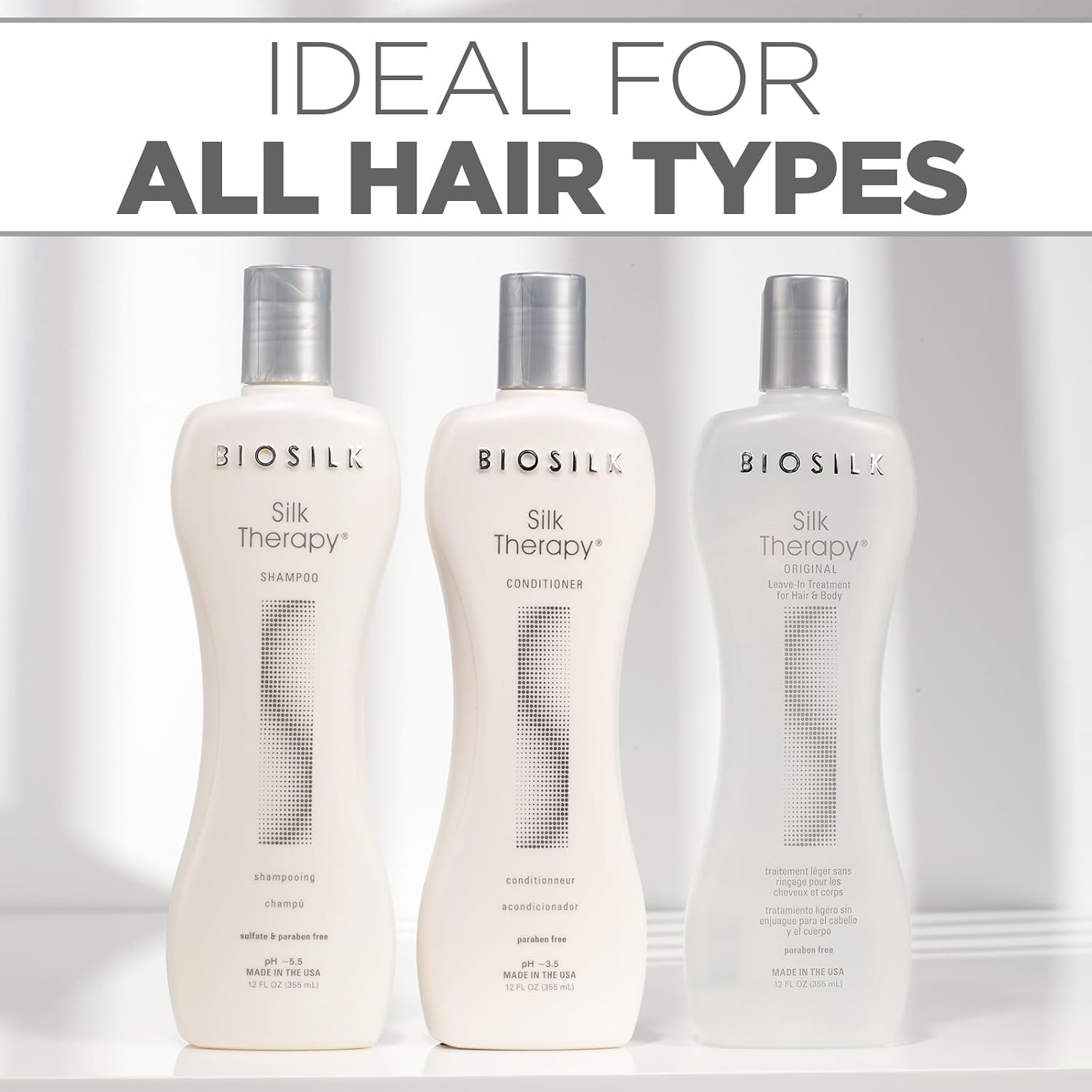 BioSilk 3-Piece Silk Therapy Kit, Shampoo, Conditioner & Serum for Healthy, Shiny, Manageable Hair, Sulfate-Free, Paraben-Free, Cruelty-Free