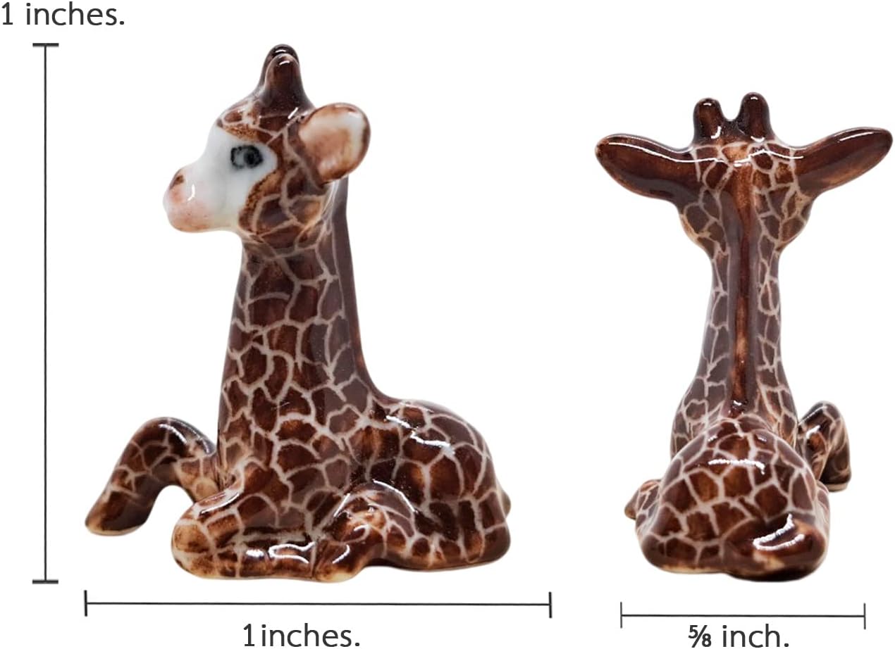 WitnyStore Tiny 2¾" Brown Standing Look Right Giraffe Figurine - Miniature Hand Made Ceramic Giraffes Tropical Savanna Africa Wild Life Cute Animals Porcelain Decorative Collectible Figure Décor Gifts