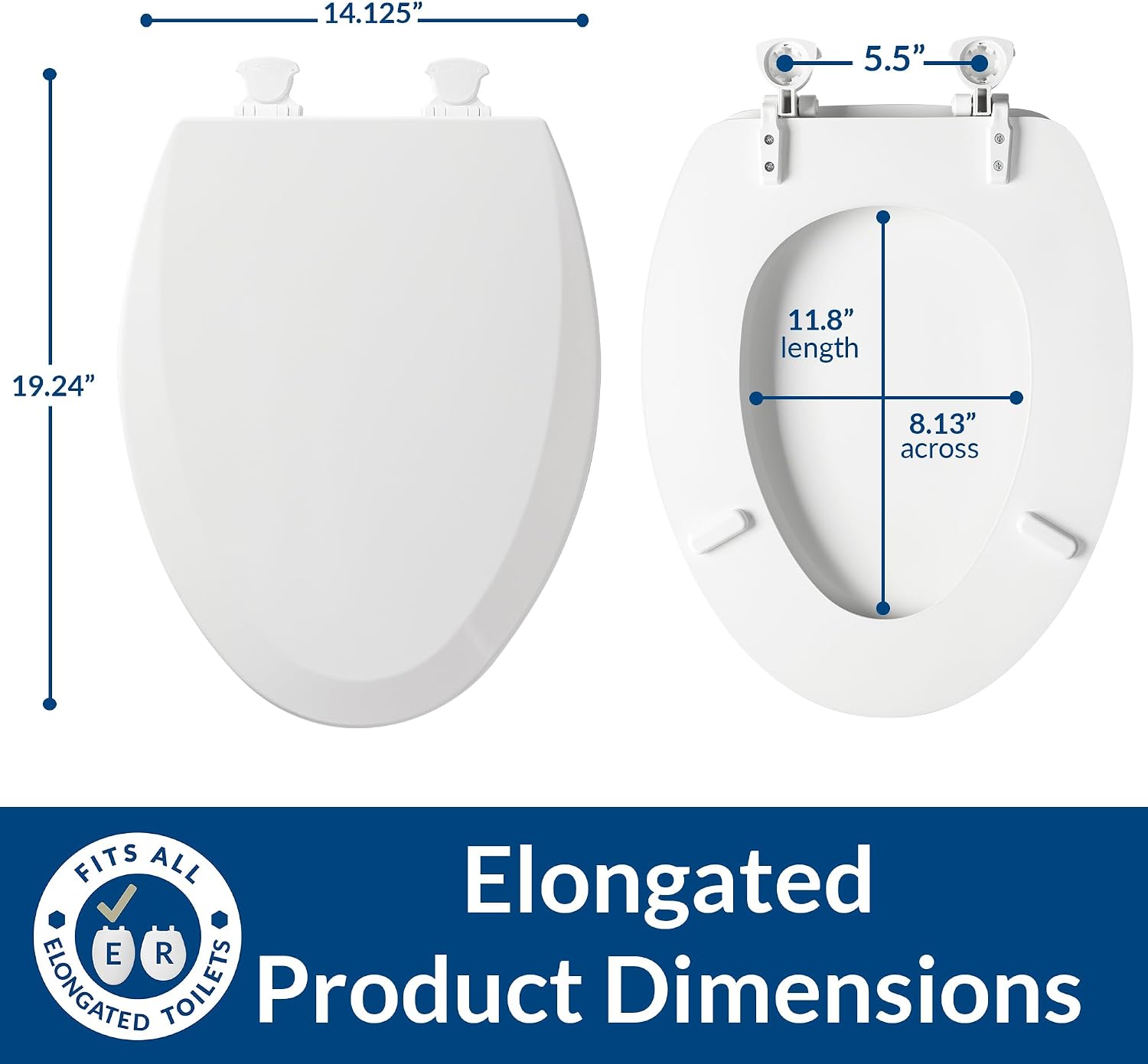 Bemis 1500EC 390 Lift-Off Wood Elongated Toilet Seat, Cotton White (Pack of 1) | Durable enameled wood resists chipping & scratching, fits all standard elongated toilets, Made in USA, 1500EC 390