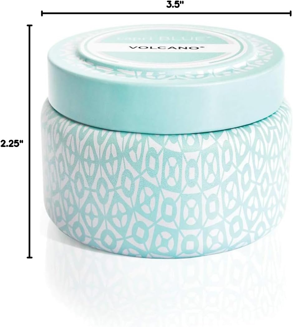 Capri Blue Volcano Printed Travel Tin Jar Candle - Luxury Candle with a Long Lasting Soy Wax Blend - Scented with Tropical & Fruity Fragrance (Blue Color, 8.5 oz)