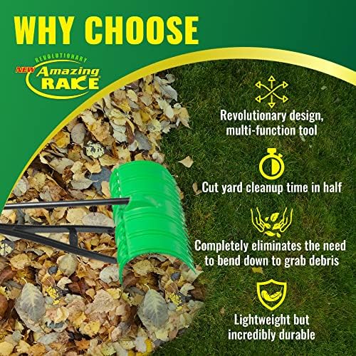 Back Saving Garden Rake ― Leaf Rakes for Gardening ― Leaf Picker Upper ― Heavy Duty Leaves Claw & Rakes Lawns Garden Tool ― Easy Leaf & Grass Grabber Without Bending Over ― Yellow