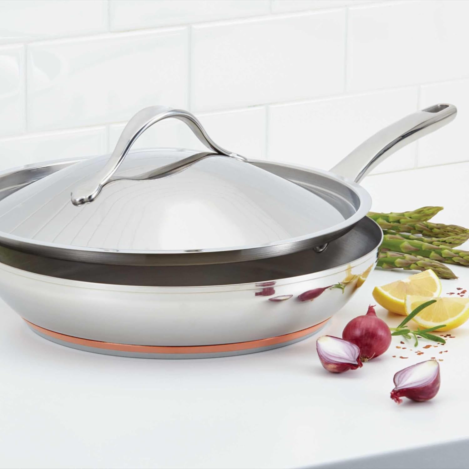Anolon Nouvelle Stainless Steel Cookware Pots and Pans Set, 10 Piece | Stainless Steel Cookware Set with Lids, Oven Safe to 500°F, Durable Everyday Cooking, Dishwasher Safe