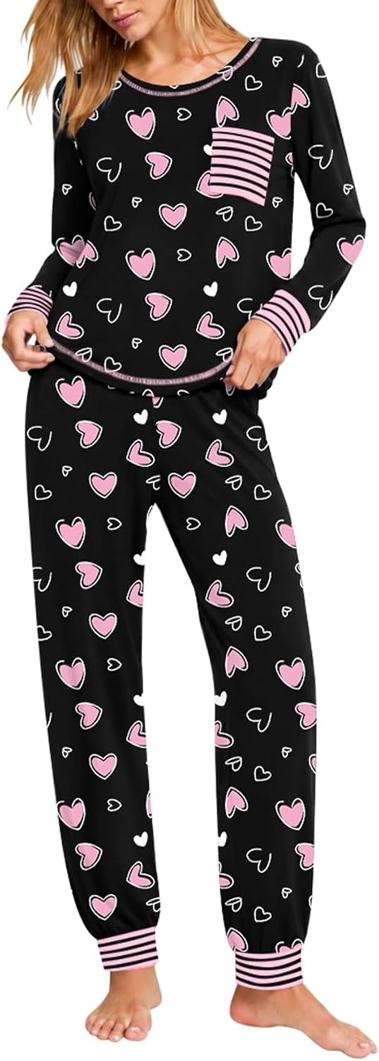SWOMOG Women’s Pajamas Set Long Sleeve Sleepwear with Long Pants Soft Modal Loungewear Pj Set