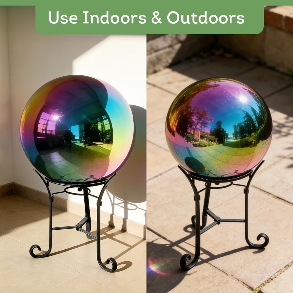 Lily's Home 12 Inch Stainless Steel Gazing Globe Mirror Ball, Colorful and Shiny Addition to Any Garden or Home, Ideal As a Housewarming Gift, Silver