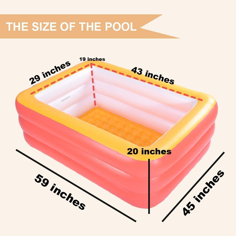 Inflatable Swimming Pool for Kids, 59" X 45" X 20" Kiddie Pools with Inflatable Soft Floor, Durable Blow Up Pools for Backyard